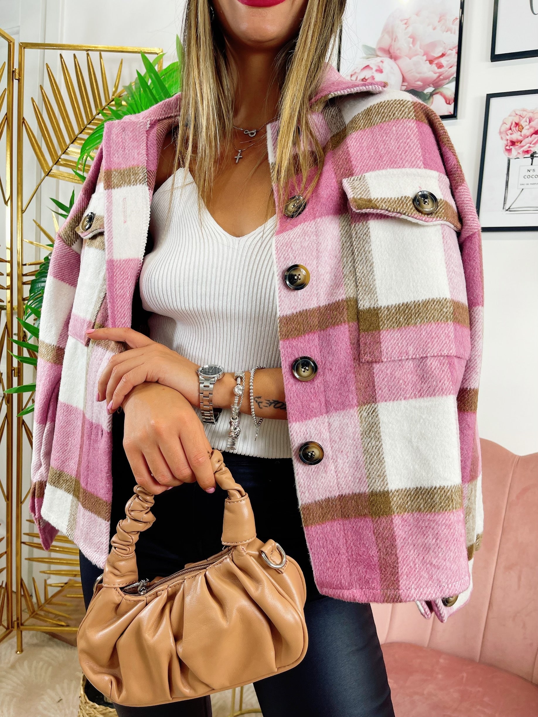 Giacca a quadri rosa