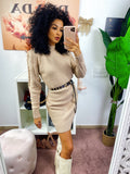 Abito in maglia con trecce e spalline Beige