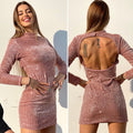 Abito schiena aperta in paillettes rosa