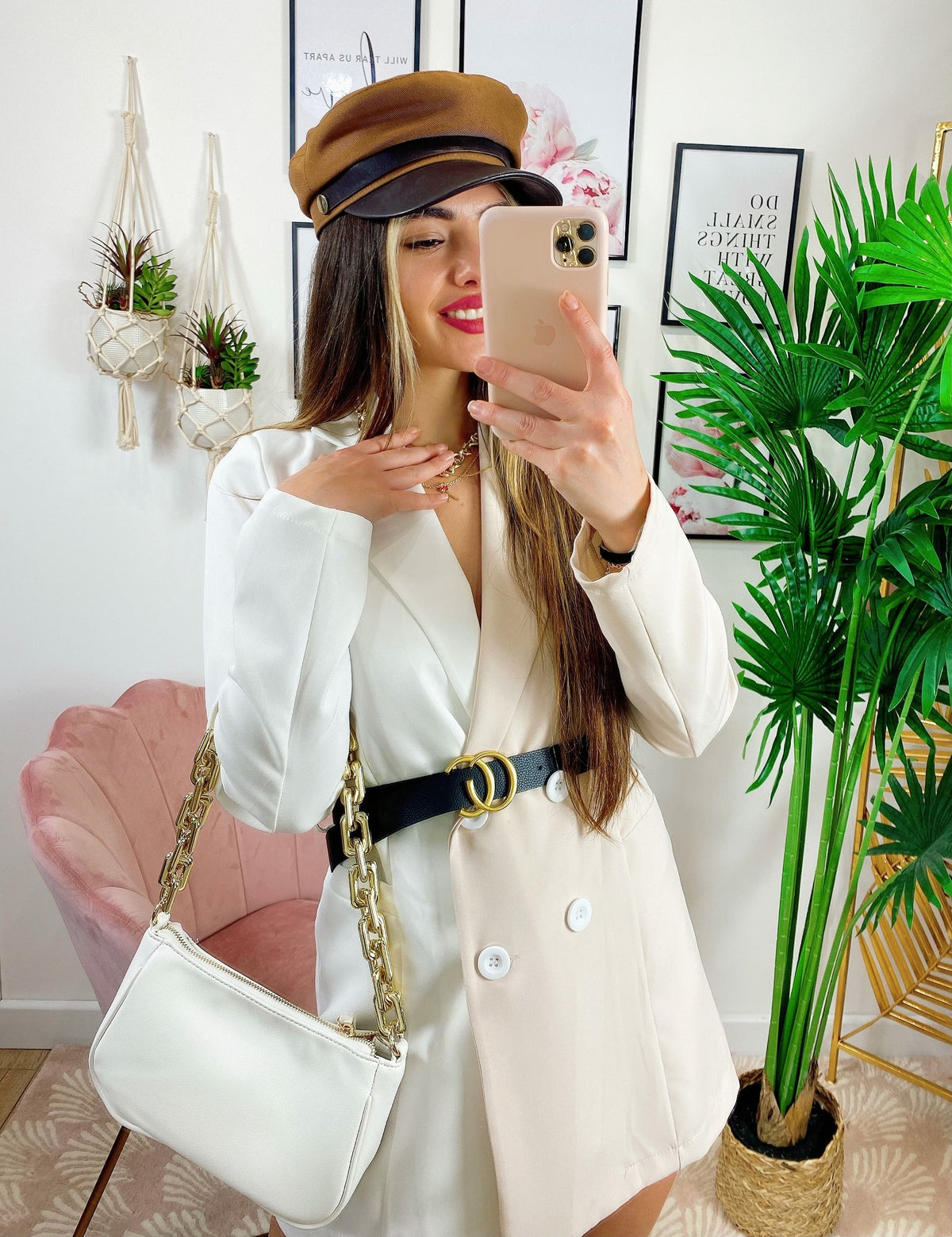 Abito Blazer con cintura beige bianco