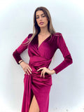 Abito lungo in velluto con maxi spacco Bordeaux