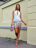 Abito con frange e paillettes bianco