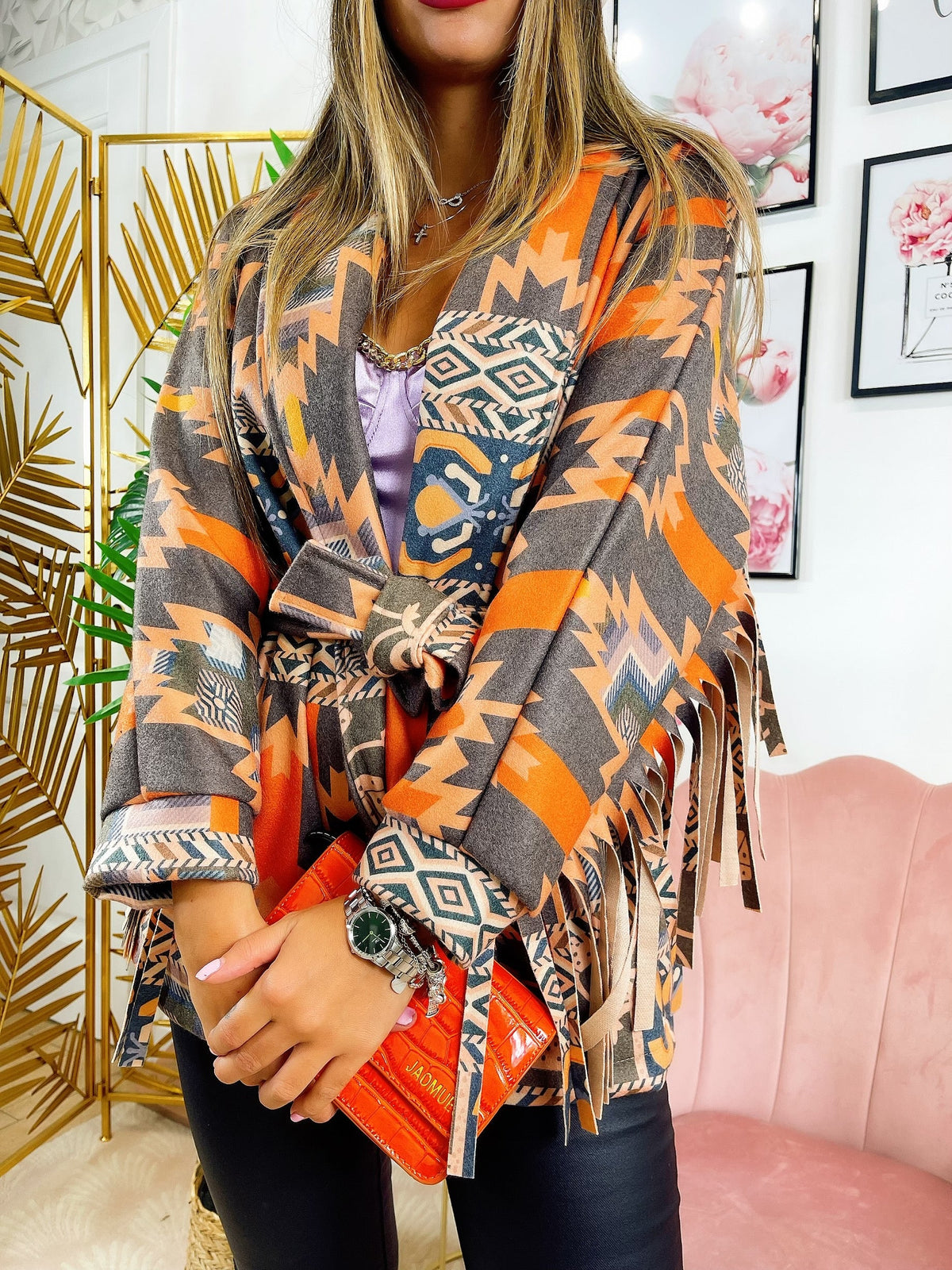 Cappotto con frange dettaglio grigio