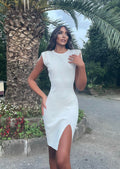 Abito in maglia con spalline in strass bianco