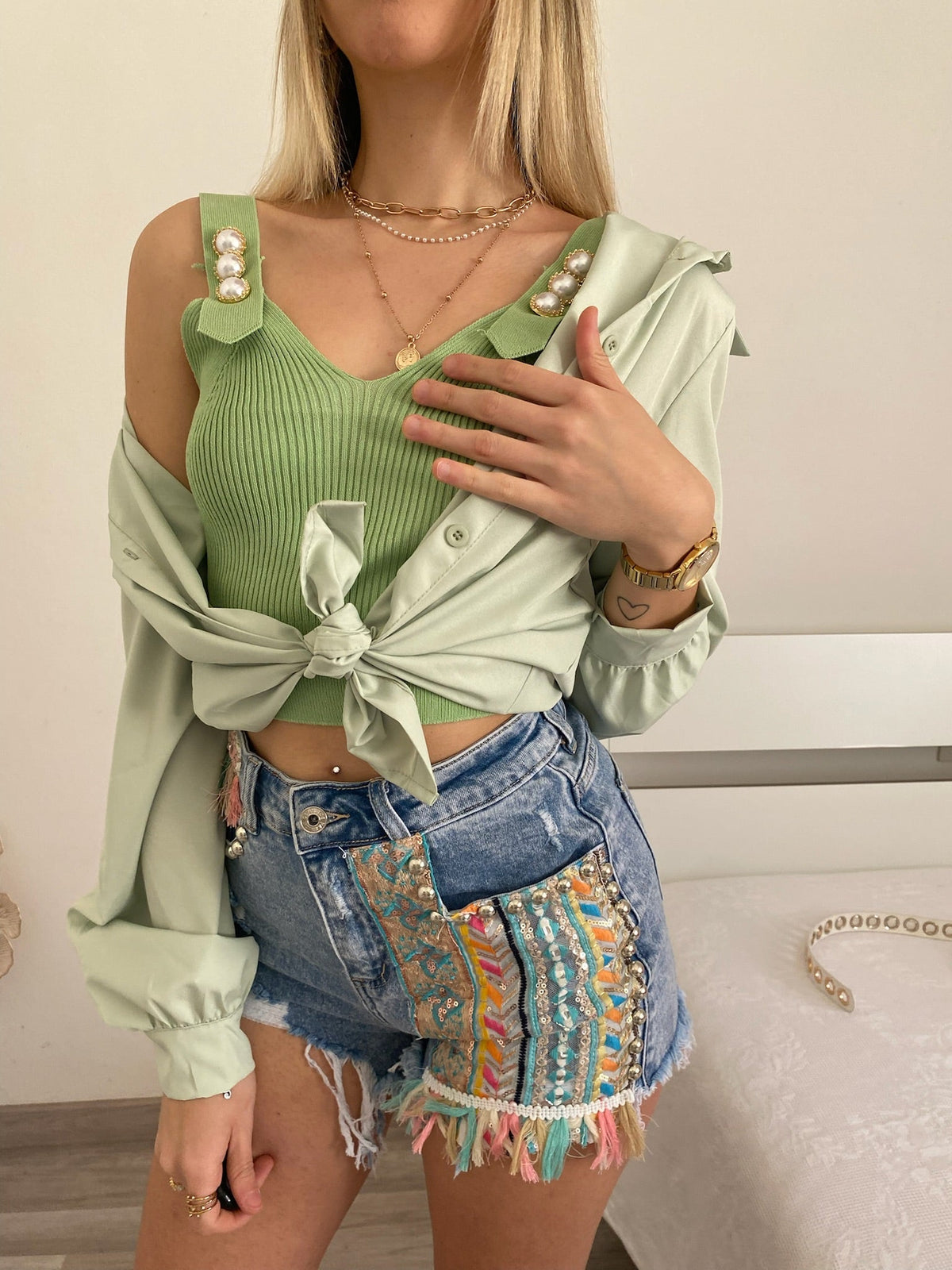 Top più camicia menta
