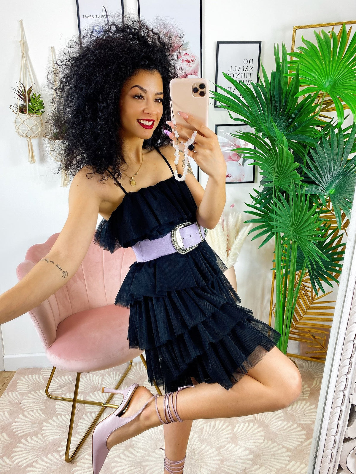 Abito in tulle a balze Venere Nero