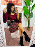 Top in raso manica lunga bordeaux