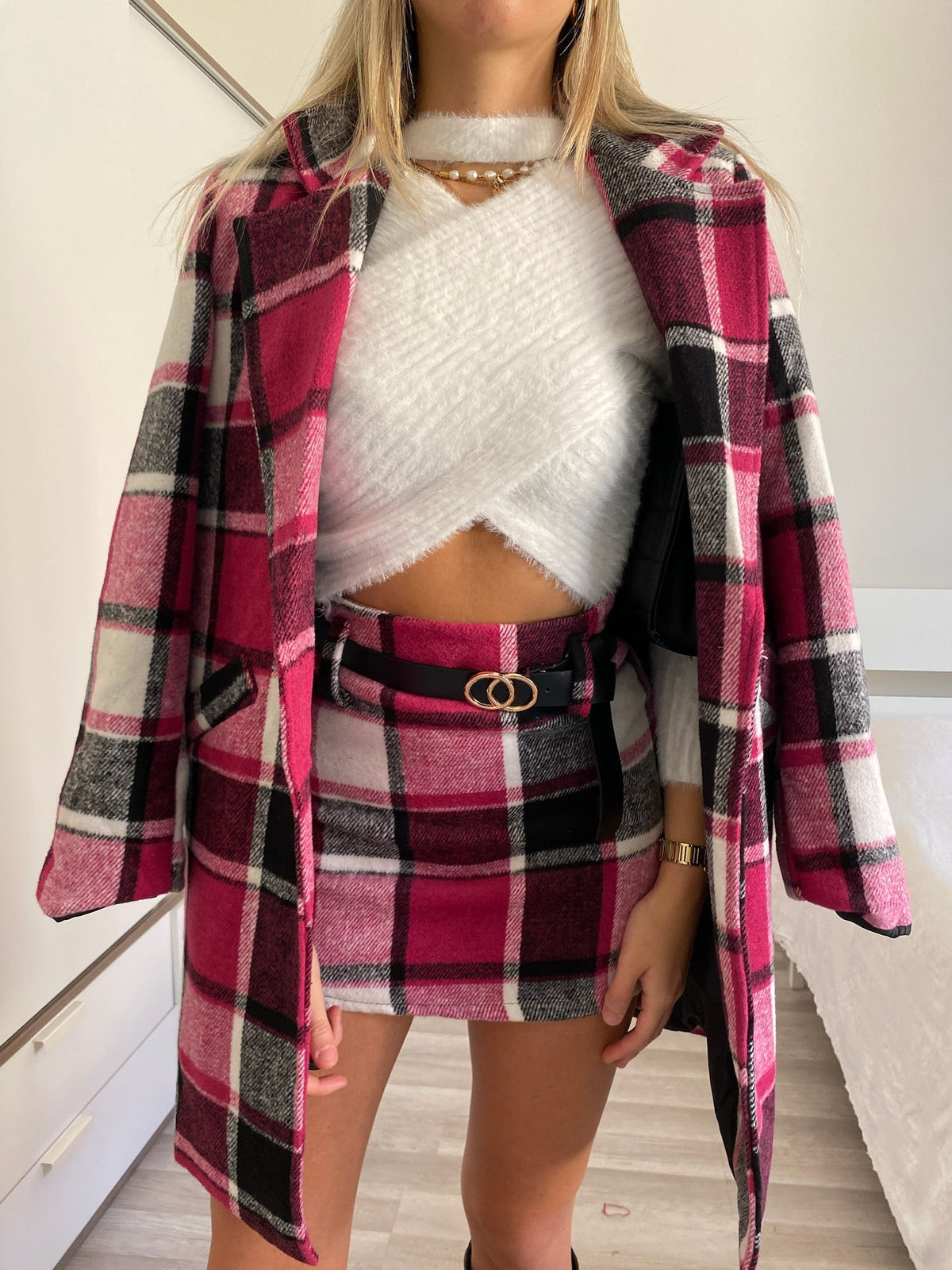 Gonna in tweed Fuxia nero