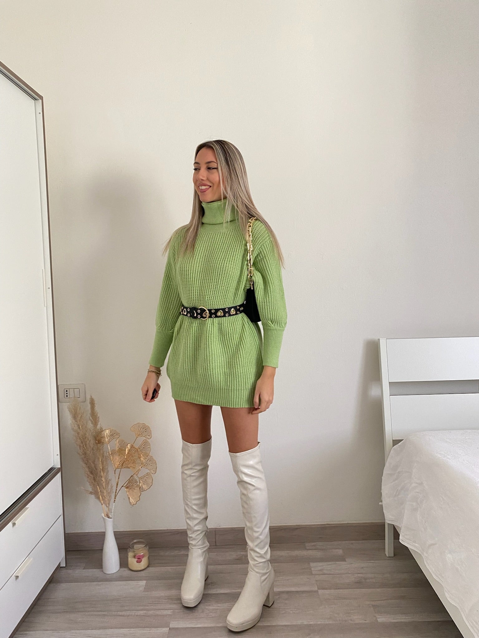 Maxi maglione top quality collo alto menta