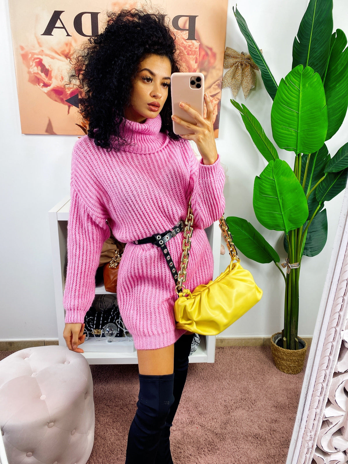 Abito in maglia collo alto rosa barbie