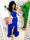 Dress Lungo a sirena monospalla blu elettrico