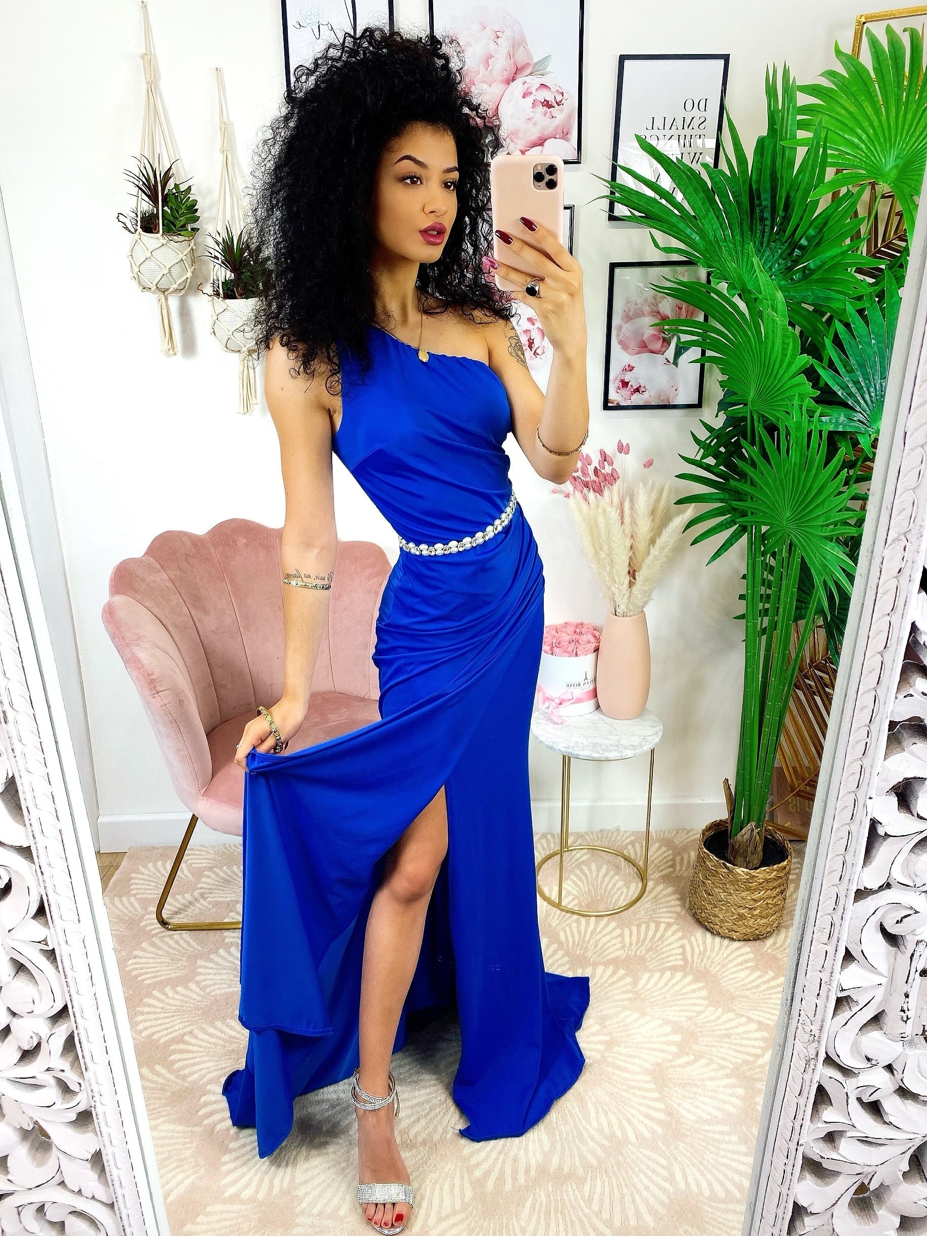 Dress Lungo a sirena monospalla blu elettrico