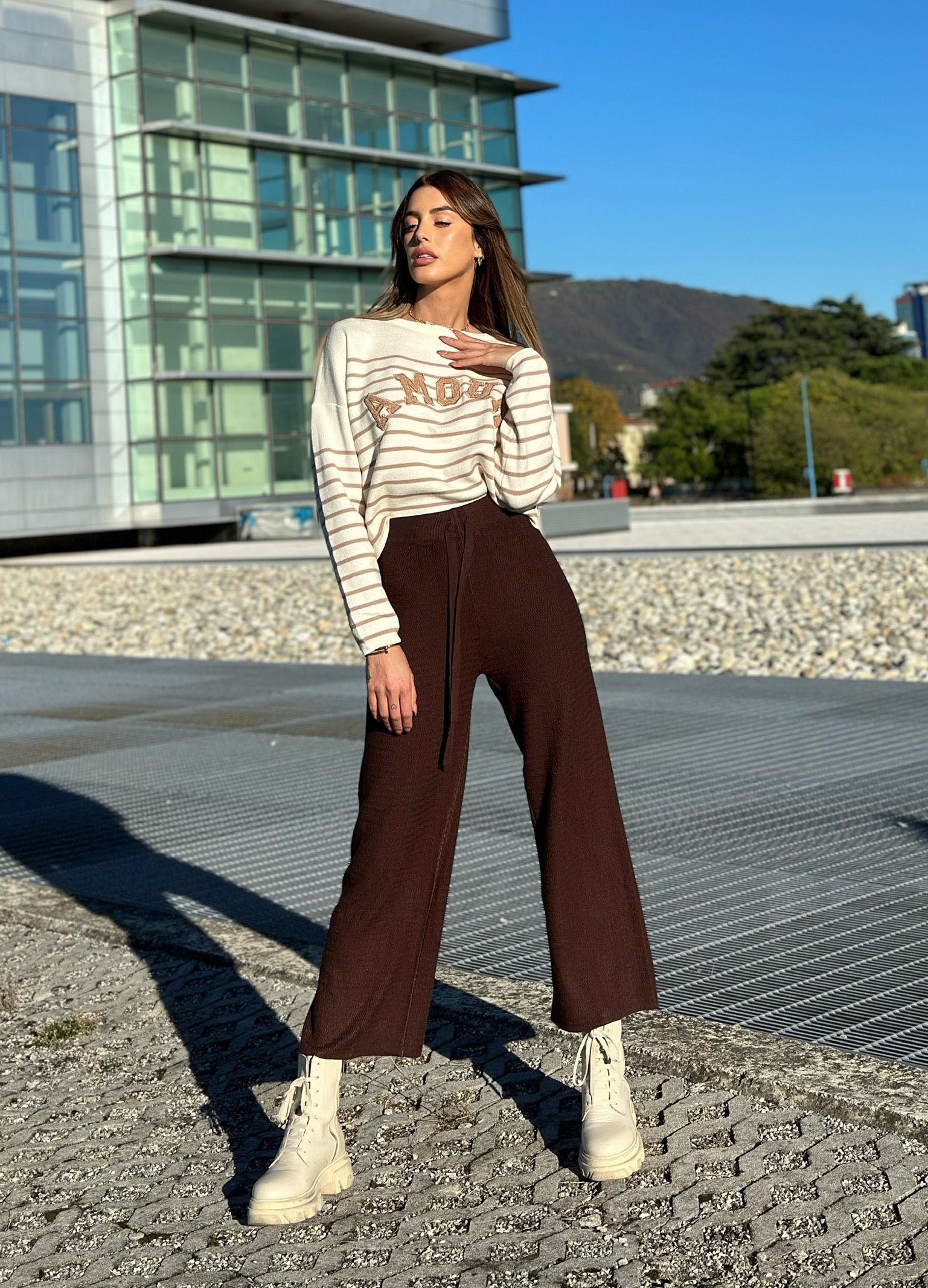 Pantalone di lana ampio marrone