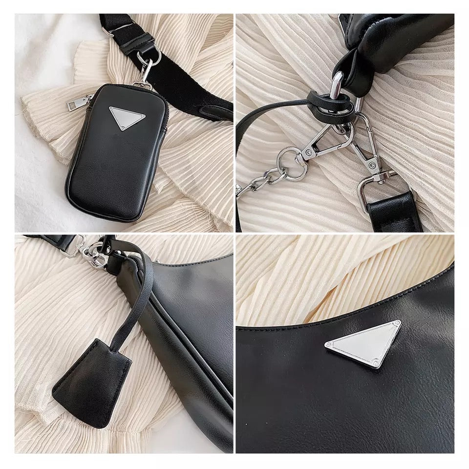 Set 3 bag in eco Pelle con catena argento