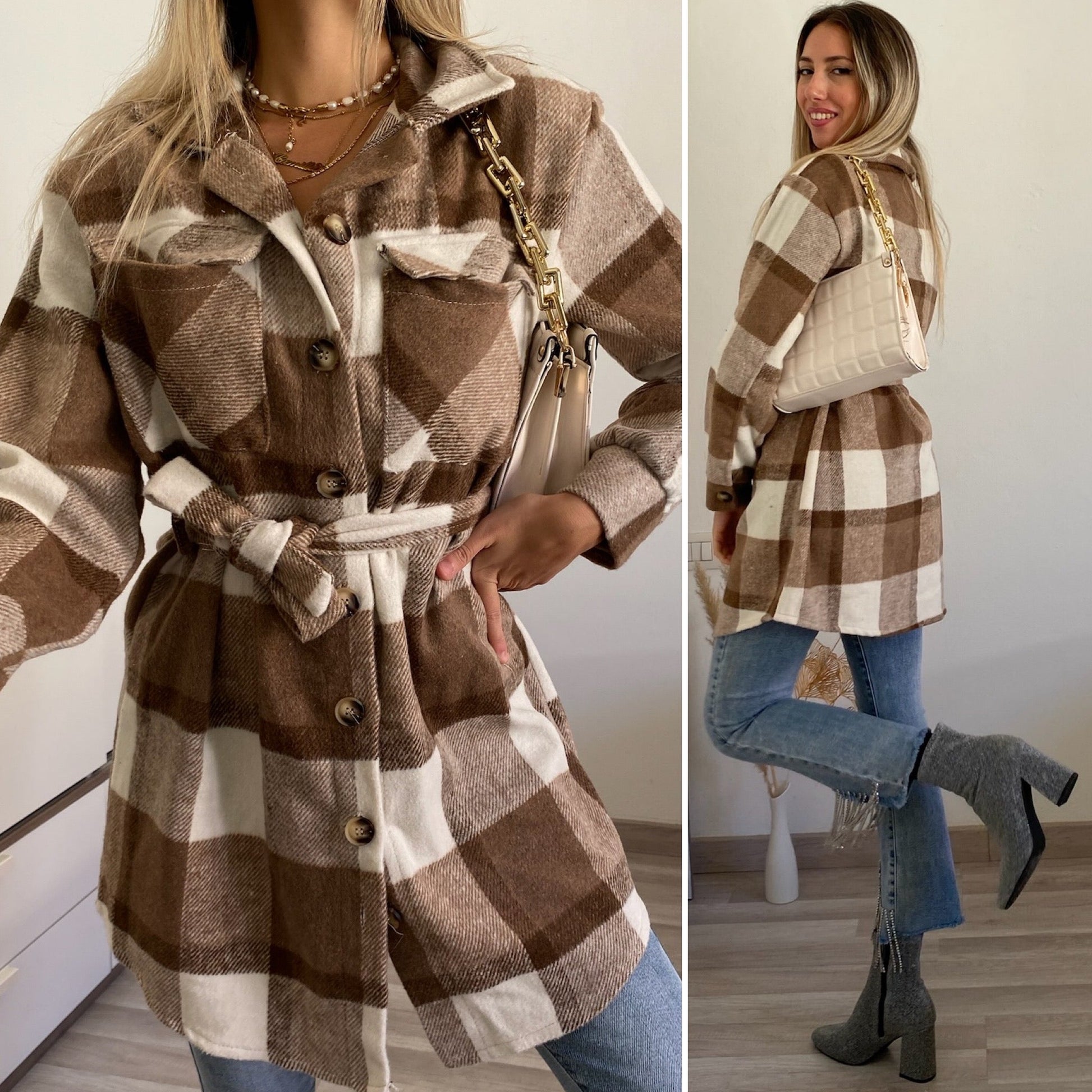 Giacca check choco nude