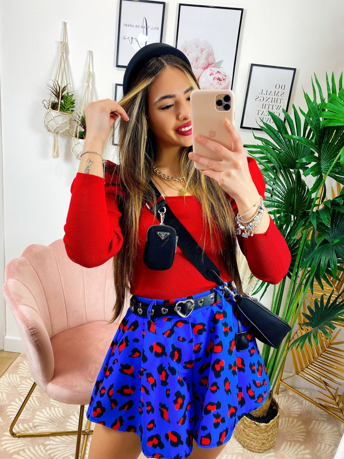 Top con spalline bombate Rosso