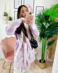 Cardigan con frange e cinta glicine alta qualità