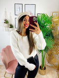 Maglione bianco con perle scollo a U