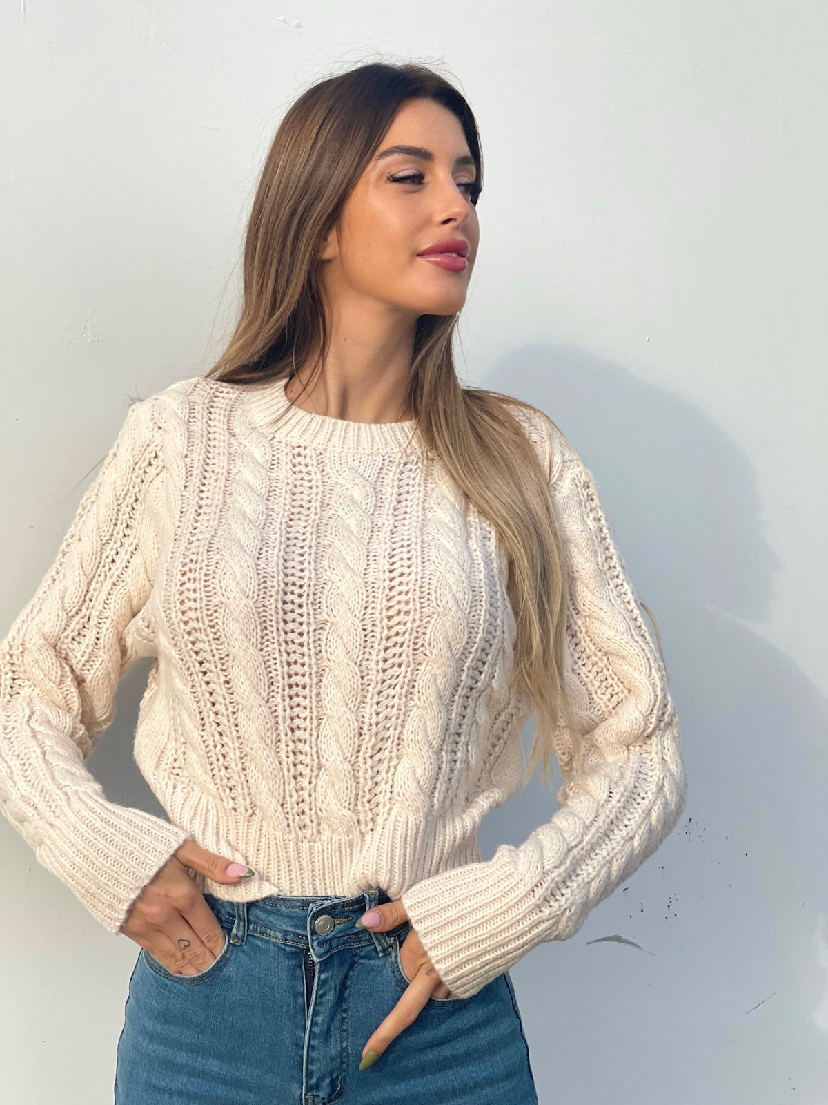 Maglione a trecce Panna