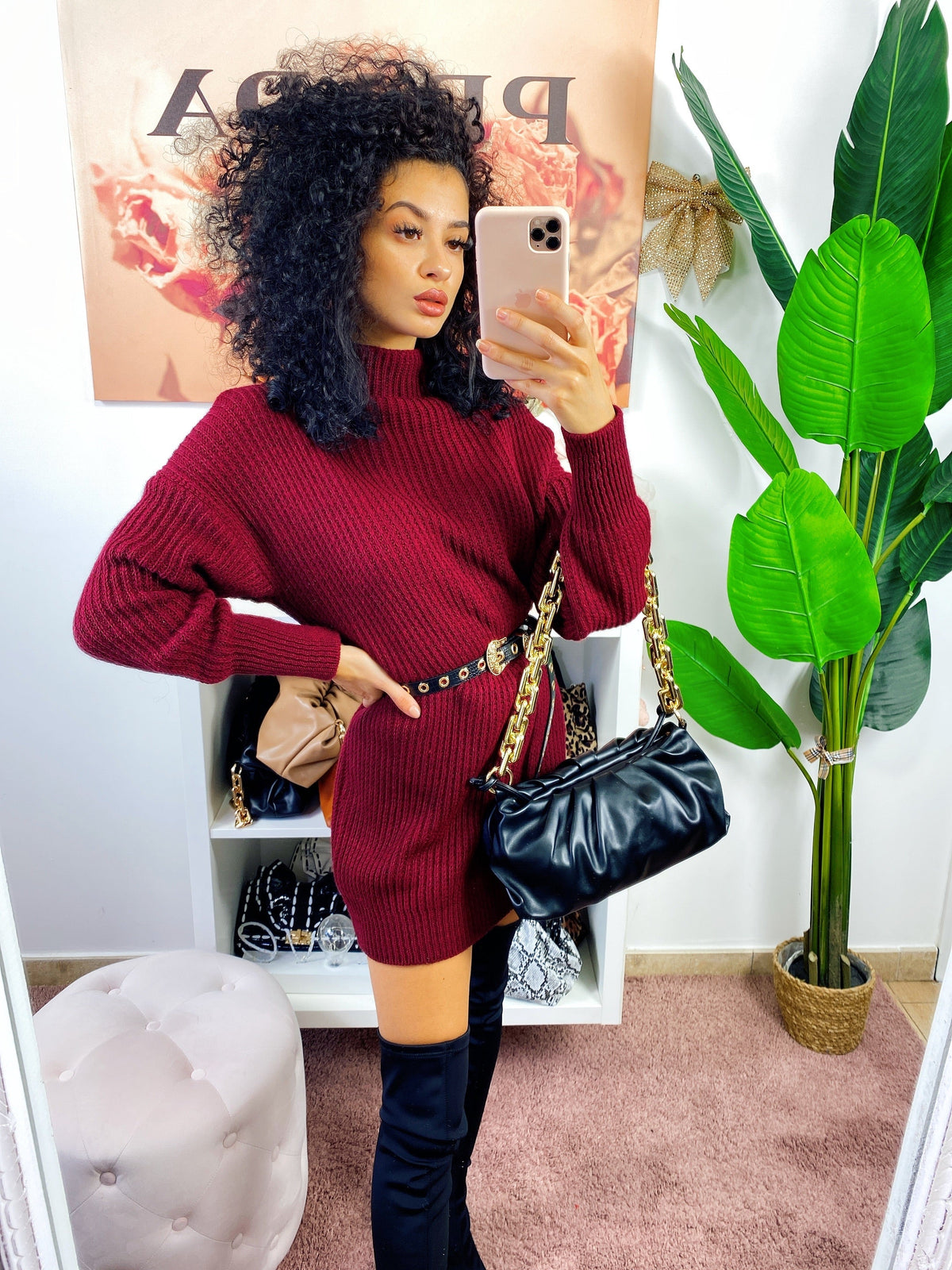 Abito in maglia bordeaux