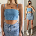 Top in jeans con strass