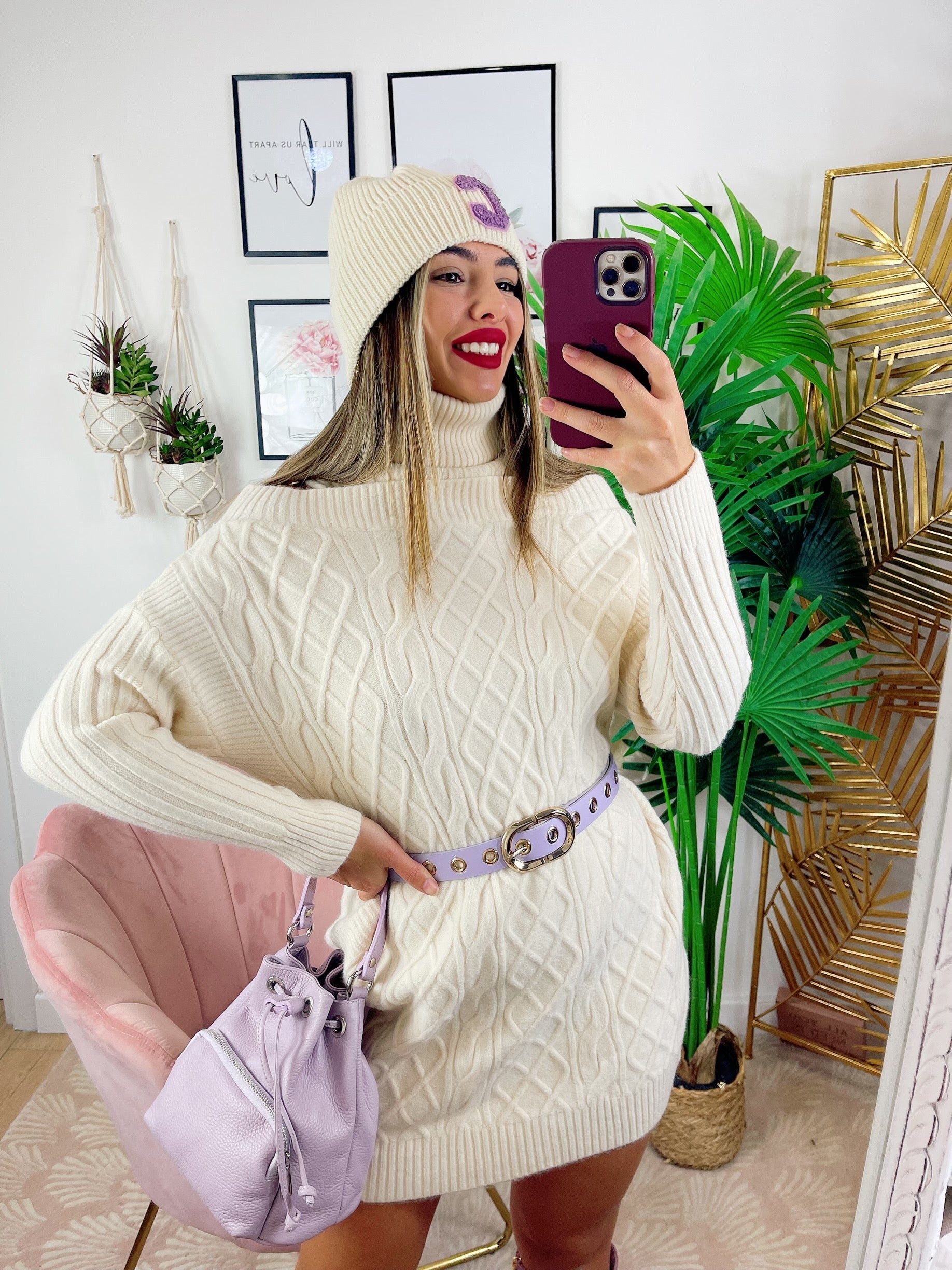Maxi maglia a collo alto beige