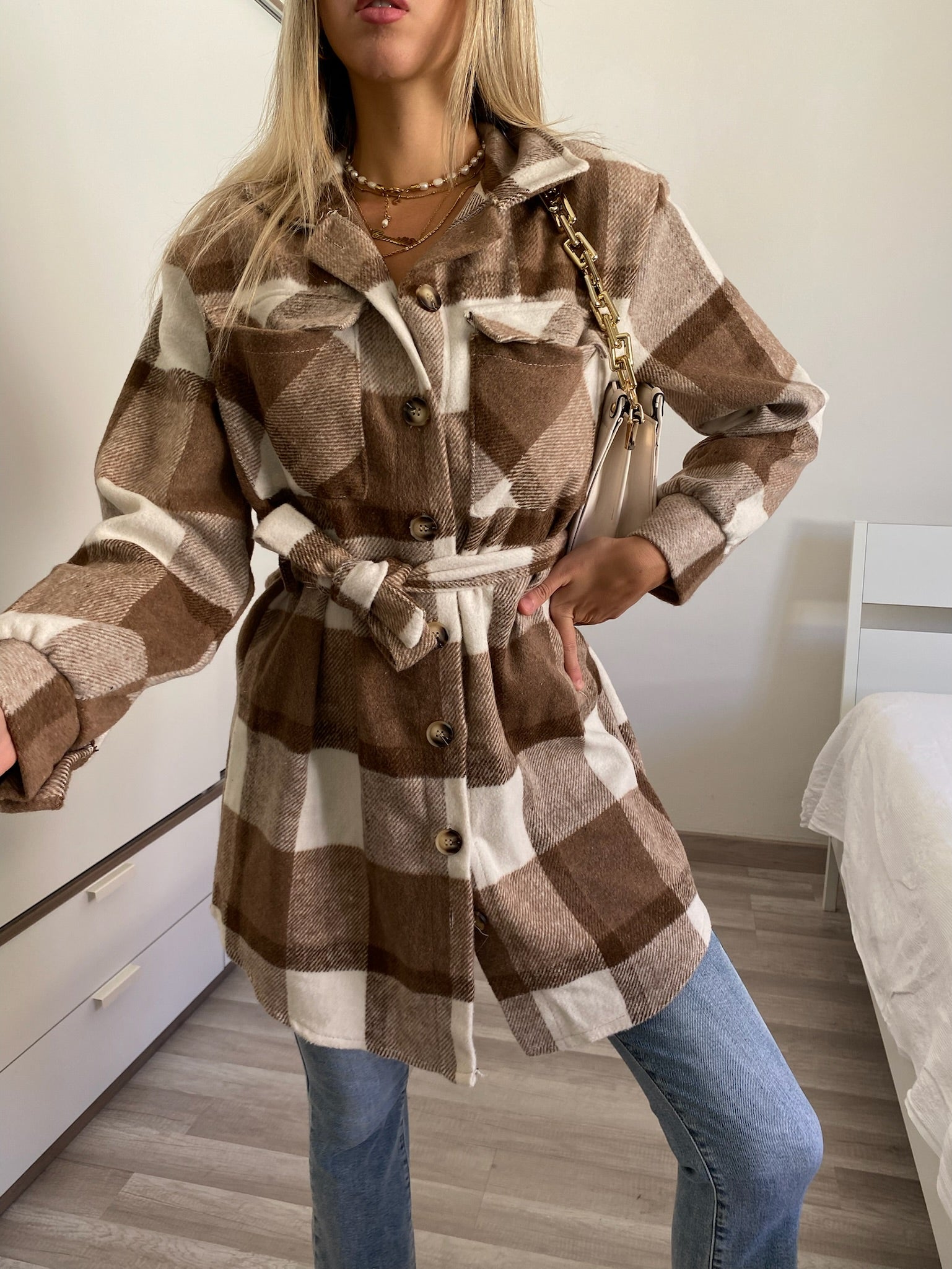 Giacca check choco nude