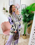Cardigan con frange stampa cavallo lilla