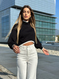Pull nero rigo bianco