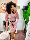 Abito in maglia con trecce e spalline Rosa