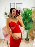 Abito lungo con dettaglio in strass Rosso