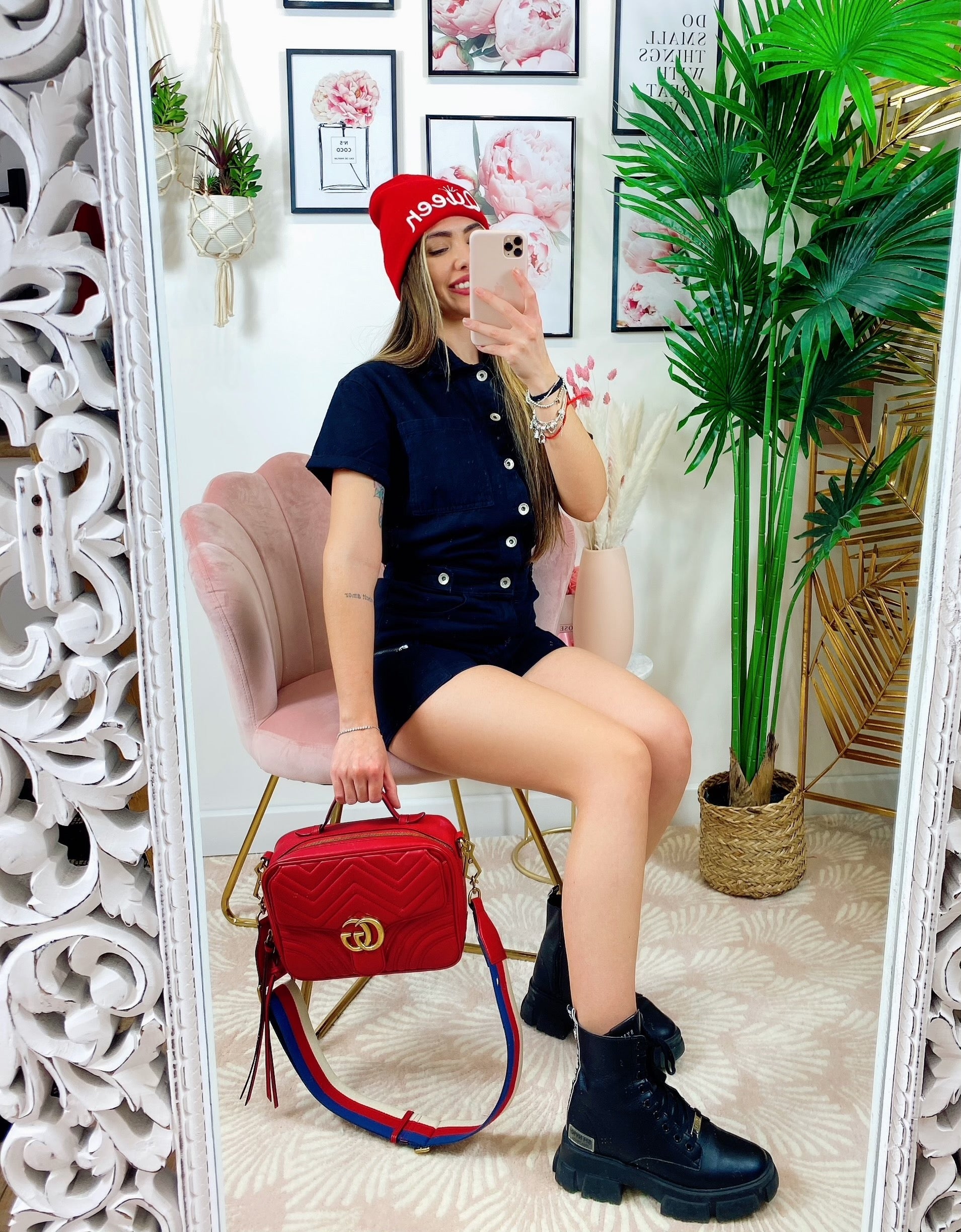 Tutina in jeans nera con tasche