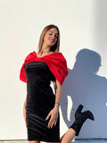 Abito in velluto con maxi fiocco rosso