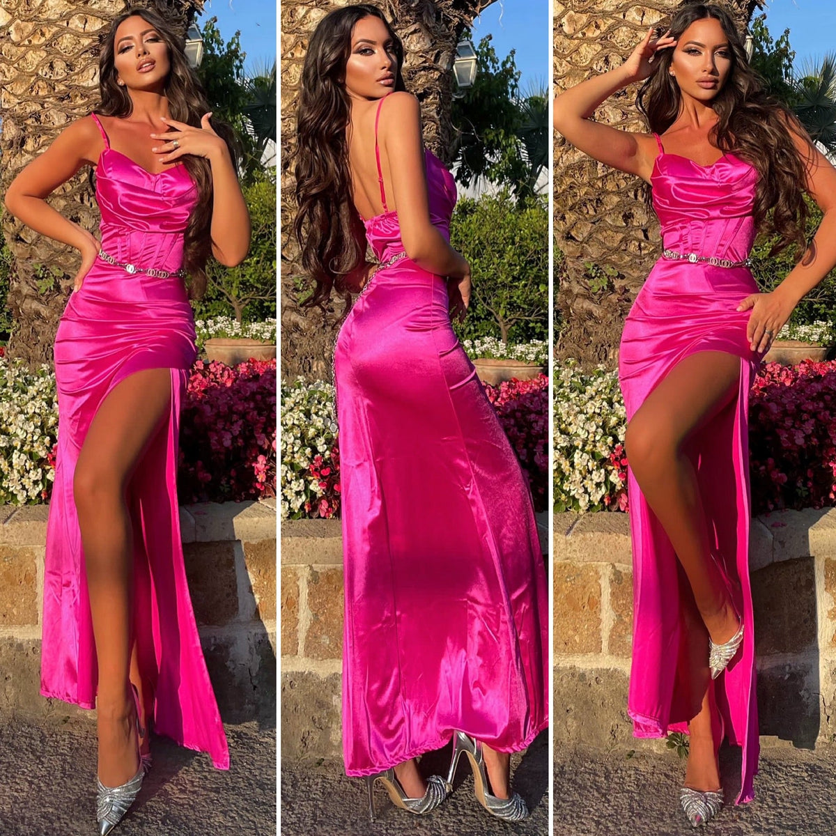 Abito bustier lungo Fuxia