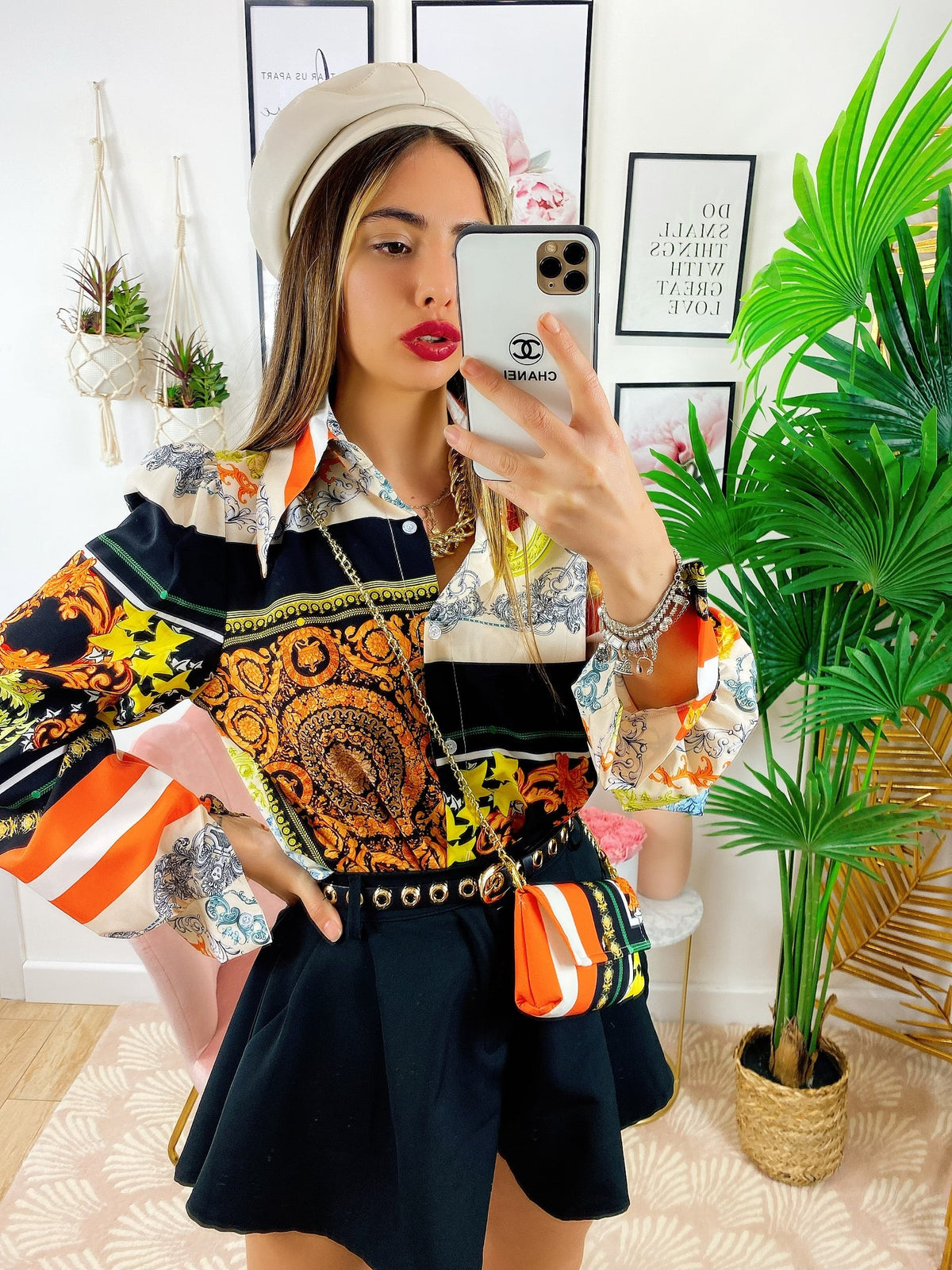 Camicia etnica dettaglio arancio senza borsetta