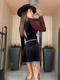 Tutina glitter nero e bordeaux con cintura