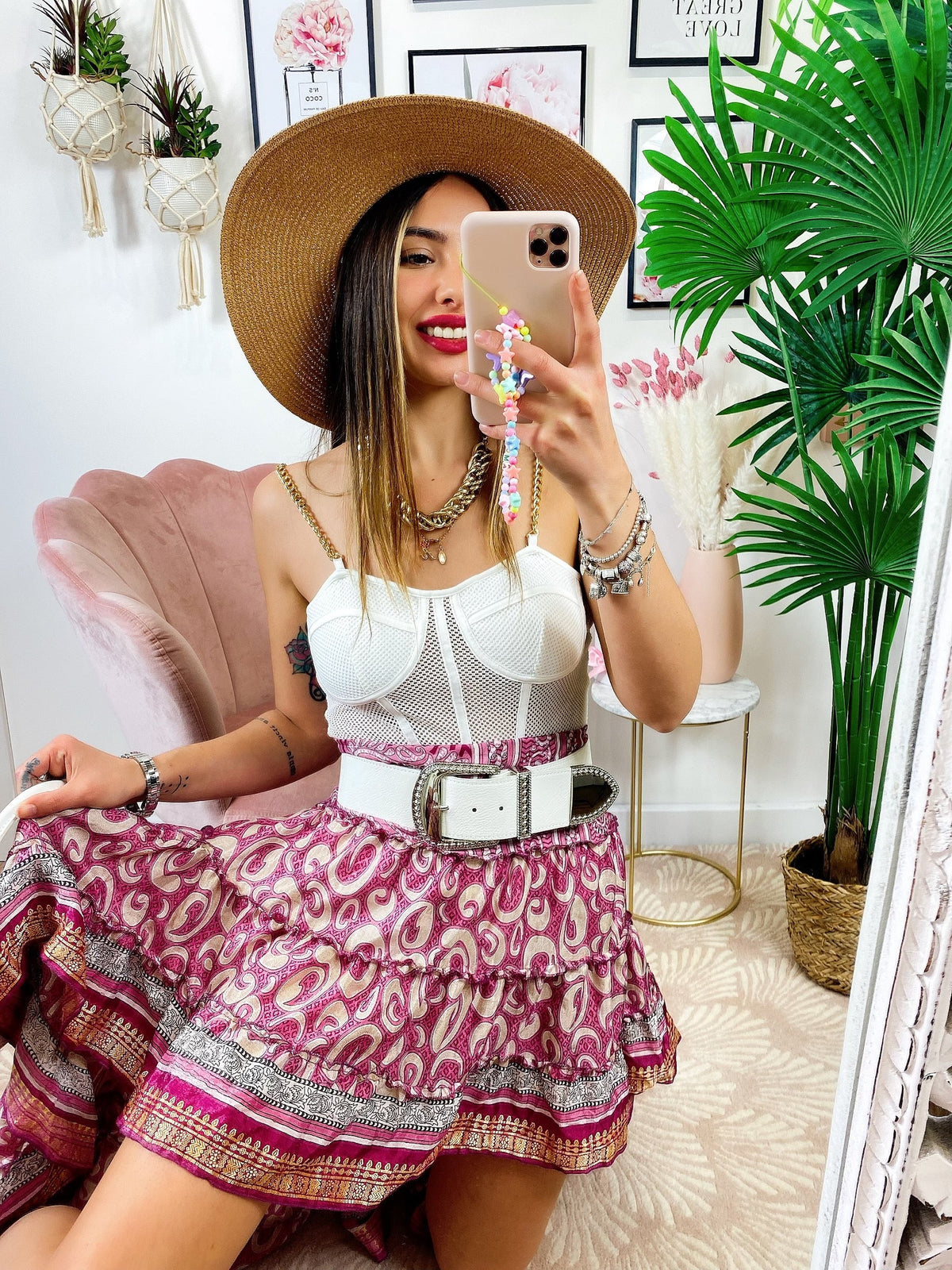 Gonna asimmetrica rosa e fucsia
