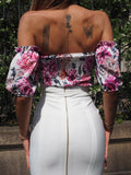 Top a fiori scollo a cuore