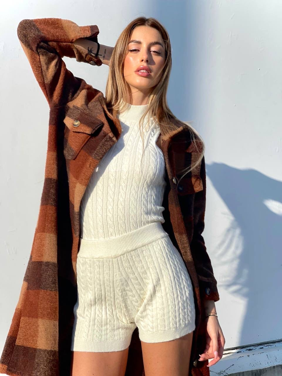 Maxi camicione a quadri Camel