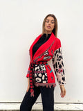 Cardigan con frange e cintura rosso