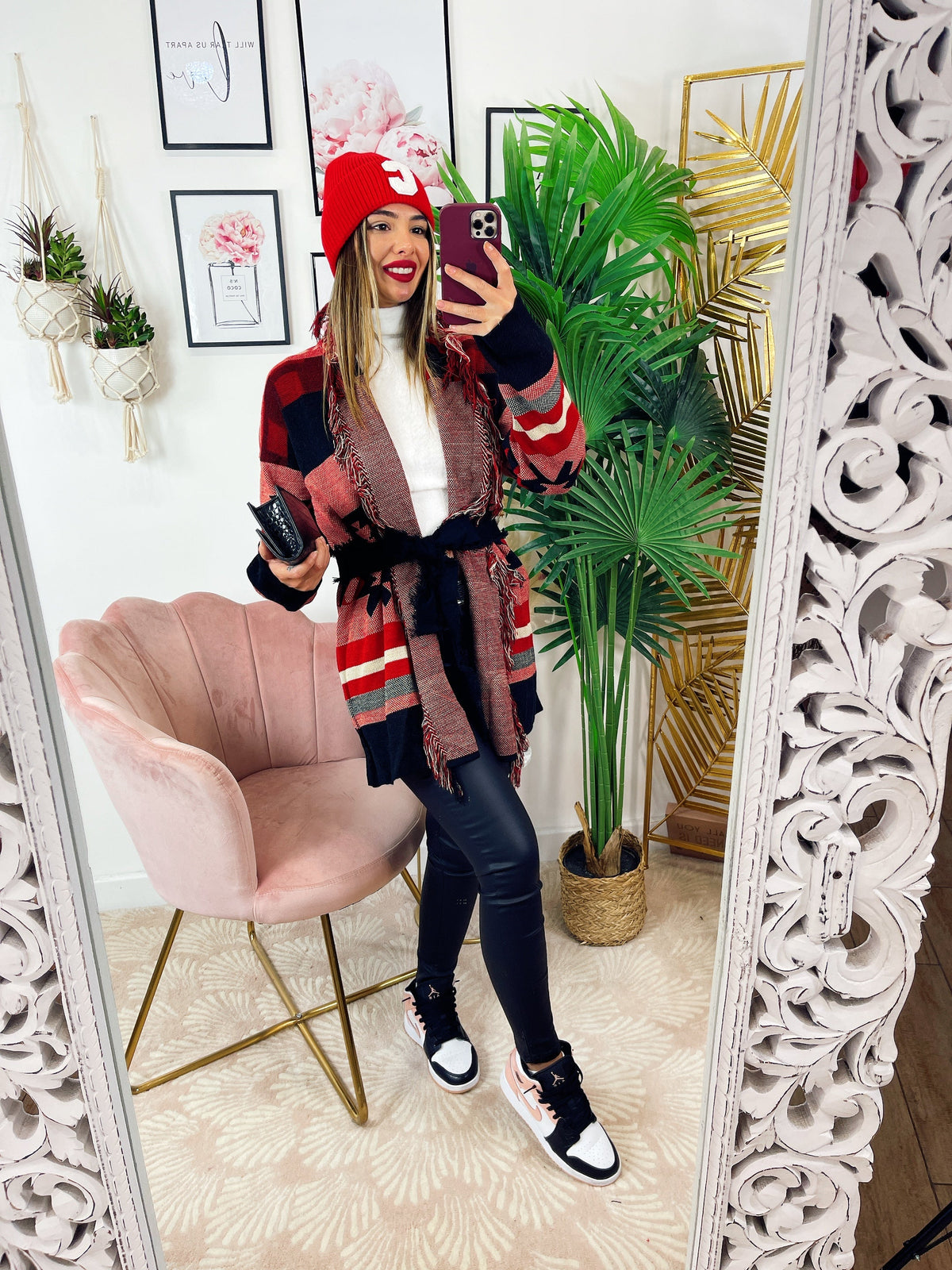 Cardigan con frange Rosso Nero