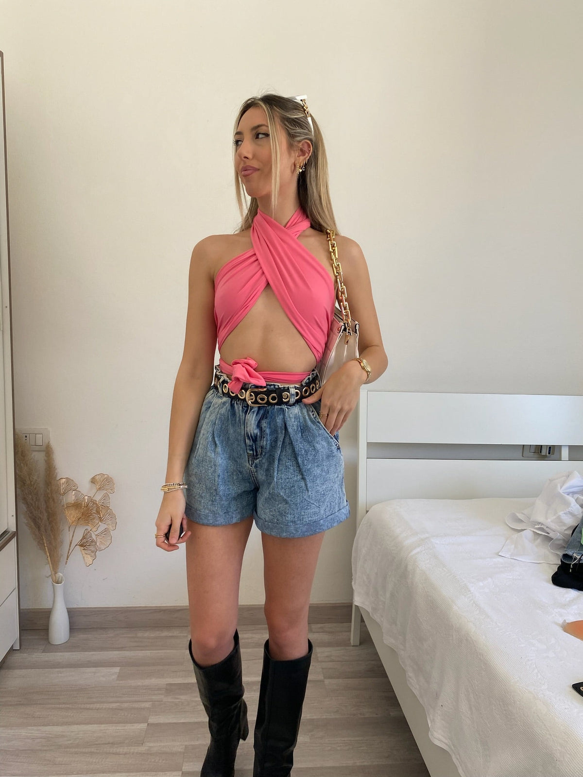 Top a fascia rosa barbie