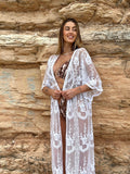 Pareo/kimono lungo in pizzo bianco