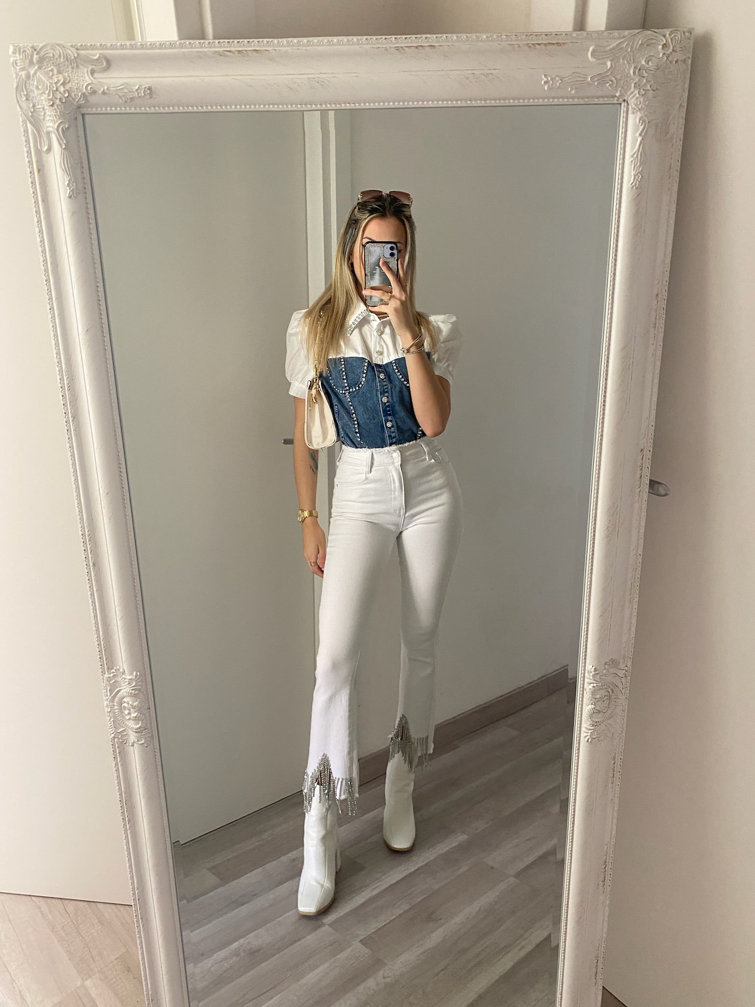 Camicia in jeans con strass