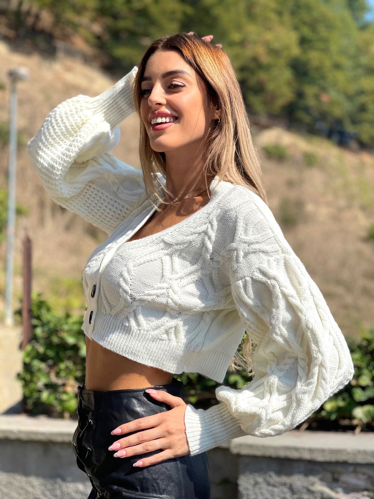 Maglione crop a trecce bianco