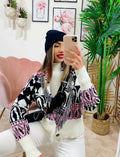 Cardigan Corto Rosa con frange e bottoni