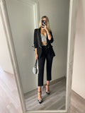 Completo giacca e pantalone strass nero