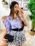 Camicia lilla con manica arricciata