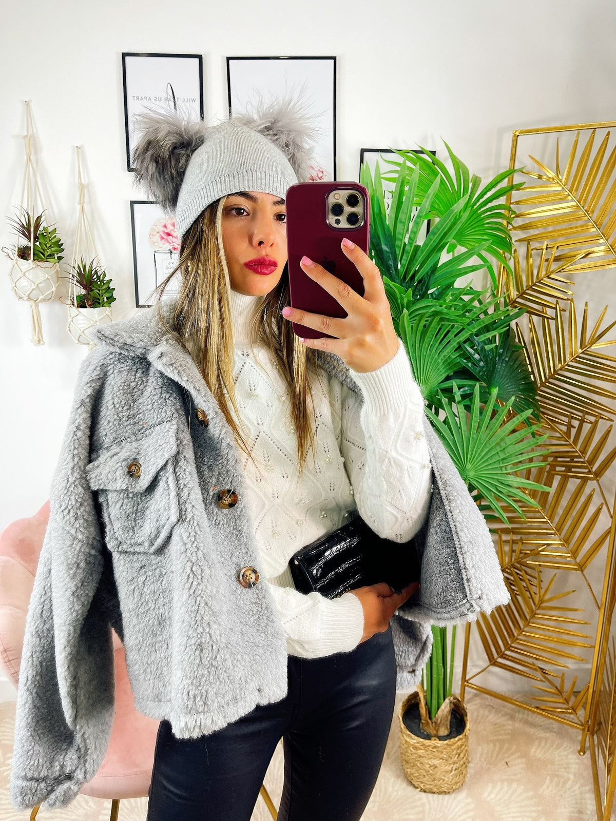 Cappotto corto Teddy grigio