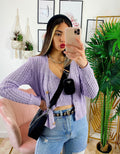Cardigan primaverile con trecce lilla